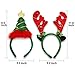 Christmas Headbands 4 Packs 9.5-11.8 inches, Christmas Bell Headband, Reindeer Antlers Headband with Bells, Xmas Tree with Star Headwear and Black Santa Hat Headband for Holiday Party, Fabric