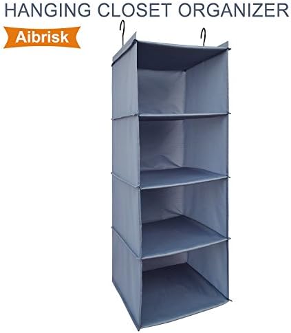 Aibrisk 4 Shelves Hanging Closet Organizer Collapsible Hanging Closet Shelves Oxford Cloth, Gray