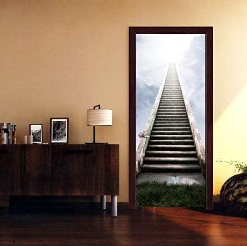 3D Stone Ladder Pattern Door Sticker Wall Murals Decals for Home Bedroom Decor 30.3x78.7 Inch