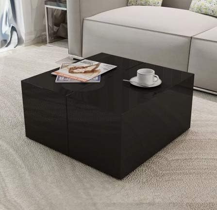 Coffee Table with Storage High Gloss Black high Gloss Unique Storage MDF with high Gloss Finish 41.3" x 23.6" x 11.8" SKB Family