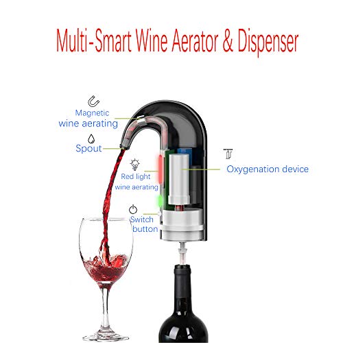 YKiMi Electric Wine Aerator Pourer, Multi-Smart Automatic Wine Oxidizer Dispenser USB Rechargeable Spout Pourer, Instant Oxygenation