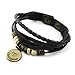 Lucky Handmade Natural Constellation Zodiac Sign Logo Genuine Real Leather Bracelet with Charms, Beads, Button, Adjustable Size, Gift for Him or for Her, Unisex (Aries - Black Leather)