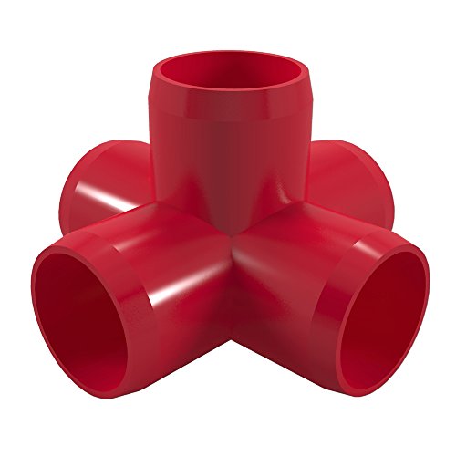 FORMUFIT 1-1/4" 5-Way PVC Cross Furniture Grade Fitting in Red, 1.66" Actual ID, (Pack of 4), Made in USA, UV-Resistant, Impact-Proof, Add Internal Structure Support with PVC Pipe - F1145WC-RD-4