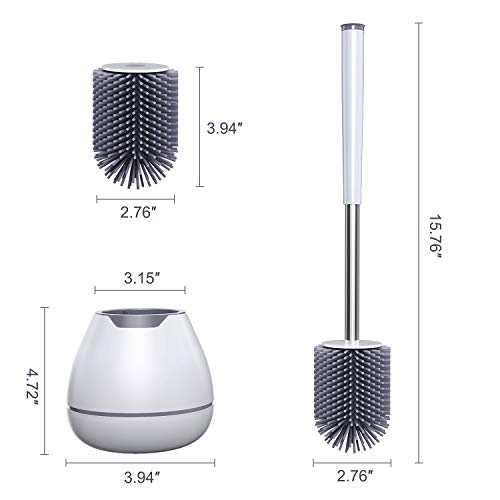 MAJALiS Toilet Brush and Holder with a Replacement Head, Modern Bathroom Silicone Toilet Bowl Brush and Holder with Tweezers - White