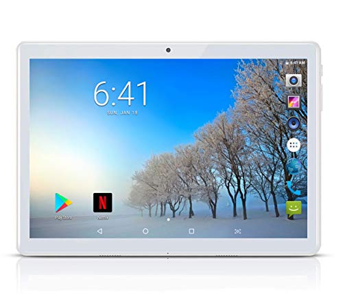 Android Tablet 10 inch 2.5D Curved Glass Touch Screen with Dual Sim Card Slots Octa Core 4GB RAM 64GB Storage 3G Unlocked Phablet Compatible with Bluetooth WiFi GPS (Silver)