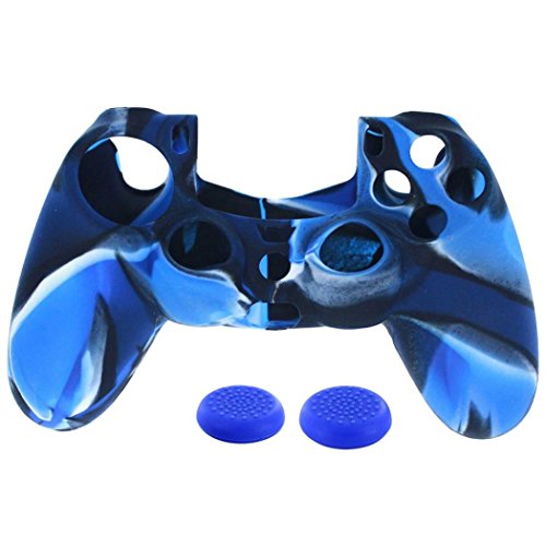 Silicone Case Cover,Kasien 1PC Silicone Case Cover +2PC Rocker Cap For Playstation PS4 Controller (Blue)