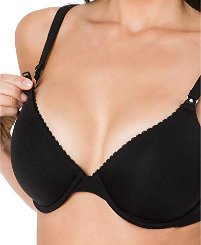 YANDW Nursing Breastfeeding Pregnant Maternity Bra Clip Down Soft Cup Lightly Padded Supportive Bras Black, 42DDD