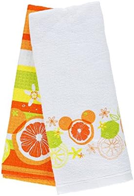 Disney Parks Citrus Mickey Mouse Icon Kitchen Dish Hand Towel Set of 2