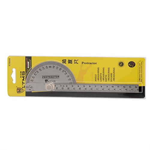 LTMS 078008 Stainless Steel Protractor 180 Degrees Angle Ruler Finder 140mm Metric Durable Metal Adjustable General Measuring Tool