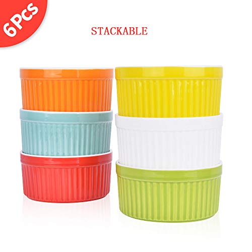 SZUAH Ramekins, Baking Ramekins, 8oz (4 INCH) for Souffle, Creme Brulee and Ice Cream(Set of 6, Assorted Colors) - Thumbnail 3