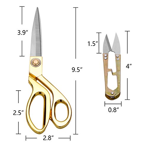 Fabric Scissors 9.5 inch Tailor Scissors + Thread Snips, AKUNSZ Dressmaking Scissors Dressmaker Shears Stainless Steel Gold Scissors for Fabric, Dressmaking, Sewing, Tailoring