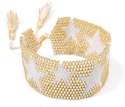 Handmade 100% Authentic Seed Beads Bracelet Woven Stars Statement Tassel Bangles Boho Jewelry for Women