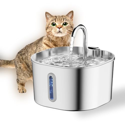 Cat Water Fountain Stainless Steel: 74oz/2.2L Cats Fountain for Drinking - Water Fountains for Cats Indoor - Quiet pet Water Fountain - Kitty spout cat Water Fountain - for Pets& Small Animals