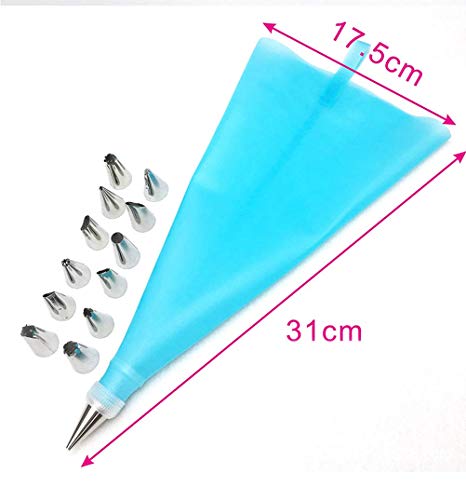 LQT Ltd 14 Pcs/Set Silicone Icing Piping Cream Pastry Bag +12PCS Stainless Steel Nozzle Pastry Tips Converter DIY Cake Decorating Tools - Color Random - Thumbnail 2
