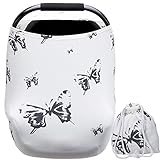 Nursing Covers for Baby Boys and Girls Butterfly Printing with Pouch Versatile Stretchy Babies Car Seat Covers Protector Infant Stroller Canopy for Travel Breastfeeding Covers Shopping Cart Cover