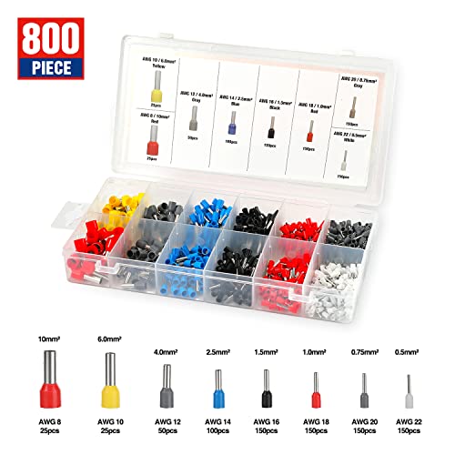 WORKPRO Ferrule Crimping Tool Kit, AWG28-7 Self-adjustable Ratchet Wire Crimping Tool, Crimper Plier Set with 800PCS Wire Terminals Crimping Connectors Wire End Ferrules