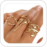 HUJUON Gold Silver Liquid Stackable Rings Set Chunky Waterdrop Stacking Knuckle Finger Rings Lava Punk Hip Hop Statement Open Rings Jewelry for Women