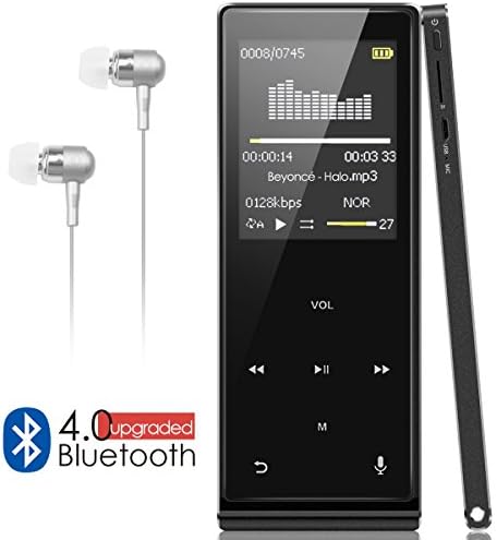 MP3 Player with Bluetooth, Wrcibo 8GB Hi-Fi Lossless Sound Music Player, Touch Button, FM Radio, Voice Recorder Function, All Metal Body, 1.8 Color Screen, 80 Hours Playback, Expandable to 64GB