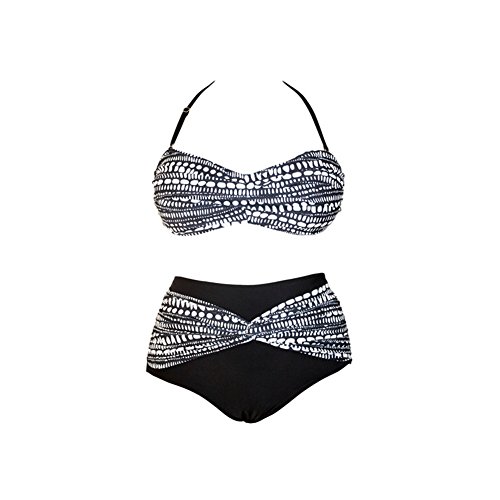 Rilard Ms Summer Fashion Plus Size Vintage High Waist Bikini Swimwear Split Hem Stitching(C2,XXL)