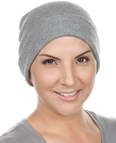 Soft Warm Plain Roll Up Cuffed Knit Winter Cancer Beanie Chemo Cap Unisex Gray