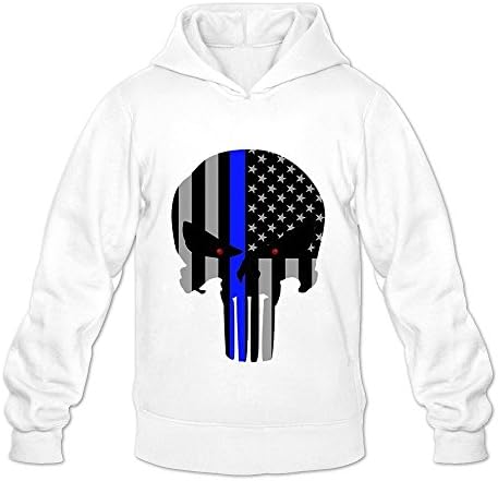 TWSY Men's Thin Blue Line The Punisher Logo Long Sleeve Sweater Size XL White,100% Cotton