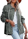 Women's Military Anorak Jacket Zip Up Snap Buttons