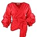 AOMEI Red Color Women Spring Summer Blouses with Puff Sleeve Sashes Shirts Tops