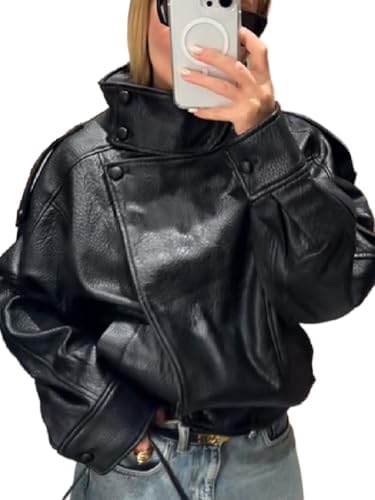 chouyatou Women's Winter Sherpa Lined Faux Leather Jacket Casual