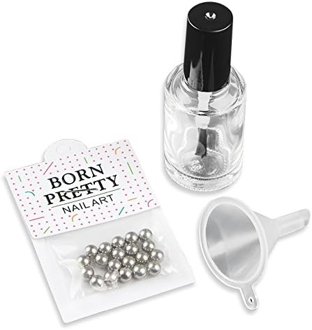 1 Set 15ml Empty Nail Polish Bottle and Mini Funnel with 20Pcs 5mm Stainless Steel Nail Mixing Beads Manicure Nail Art Tool Set