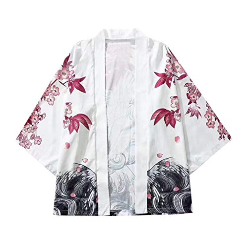 Mens National Print Loose Coat Baggy Tops Open Front Cardigan Kimono Jackets Yukata