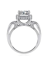 MABELLA - Anillo de boda con circonita cúbica de corte princesa para mujer con halo de circonita cúbica infinita para compromiso, anillos de boda, de plata de ley 925