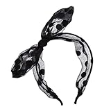 Sea Team Thin Chiffon Headband With Polka Dot Style Bowknot for Women and Girls Black
