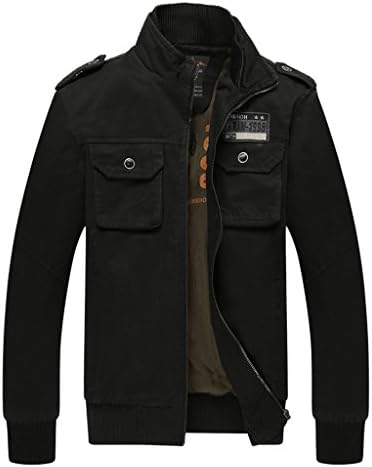 Ubon Men's Cotton Jackets Casual(Black,US M/Tag XL)