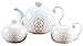Jusalpha White fine china butterfly enbossed 3 piece teapot and creamer set (Teapot creamer set)