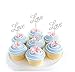 Astra Gourmet Pack of 20 Glitter Paper LOVE Cupcake Toppers, Wedding Bridal Shower Birthday Decoration Fairy Cake Topper - Silver
