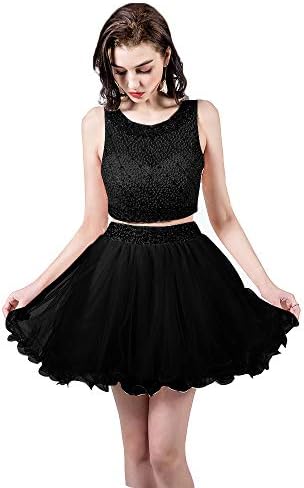 TANGFUTI Two Piece Homecoming Dresses Short Beaded Tulle Prom Gowns