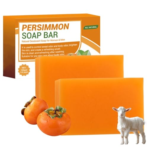 LBOYLOVE® Persimmon Goats Milk Soap,Natural Deodorant Persimmon Goat Milk Soap,Improve Body Odor Bar Soaps for Men & Women,Nourishing&Hydrating Natural Soaps(2PCS)