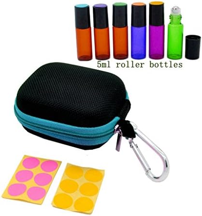 Stylish Essential Oil Key Chain Case with 6 Roll on Bottles(5ml), Blank Labels, Fits Easily in Purse or Makeup Bag, Carry Your Favorite Essential Oils Everywhere You Go, Blue
