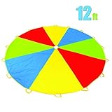12 Foot Play Parachute with 16 Handles - New & Improved Design - Multicolored Parachute for Kids