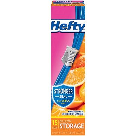 Hefty Onezip Slider Bags, Storage, Gallon, 15 Count (Pack of 4) 60 Bags Total