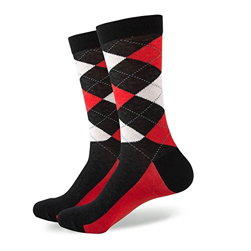 SummerTies Argyle Socks, Mens Dress Socks, Mid Calf Short - Black, Red, White