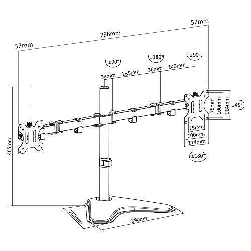 ELG, T1224N, Suporte Ergonômico Articulado de Mesa para 2 Monitores de 17'' a 32'' com Peso Máximo de 8kg em Cada Braço, Produto Ergonômico, Preto