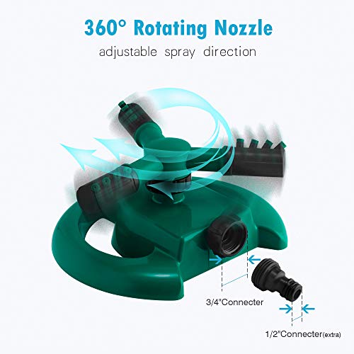 VERKB Garden Sprinkler Automatic for Lawn Water, 360 Degree Rotating Sprinkler with a Large Area of Coverage Adjustable, Weighted Gardening Watering System and Extra Butterfly Nozzle