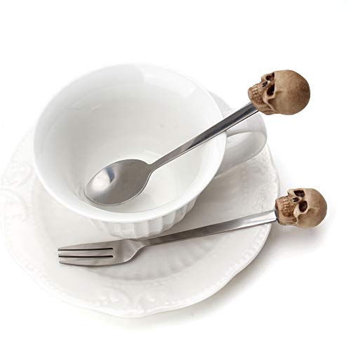 TBWHL Skeleton Head Spoon Fork Set Skull Decor Mini Fork Tiny Spoon for Halloween Decorations Home Decor - Thumbnail 5