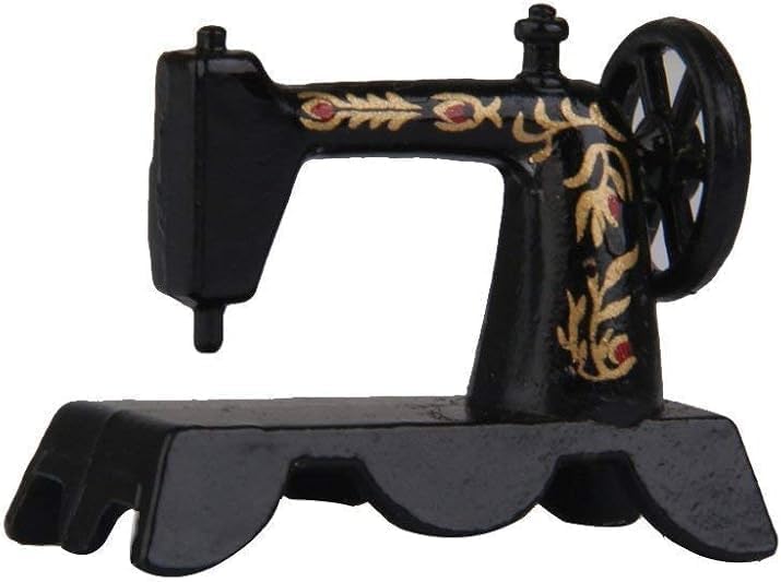 Mini Sewing Machine Model, 1:12 Scale, Miniature Dollhouse Model Decoration, Black Alloy, Interior Decoration Accessory