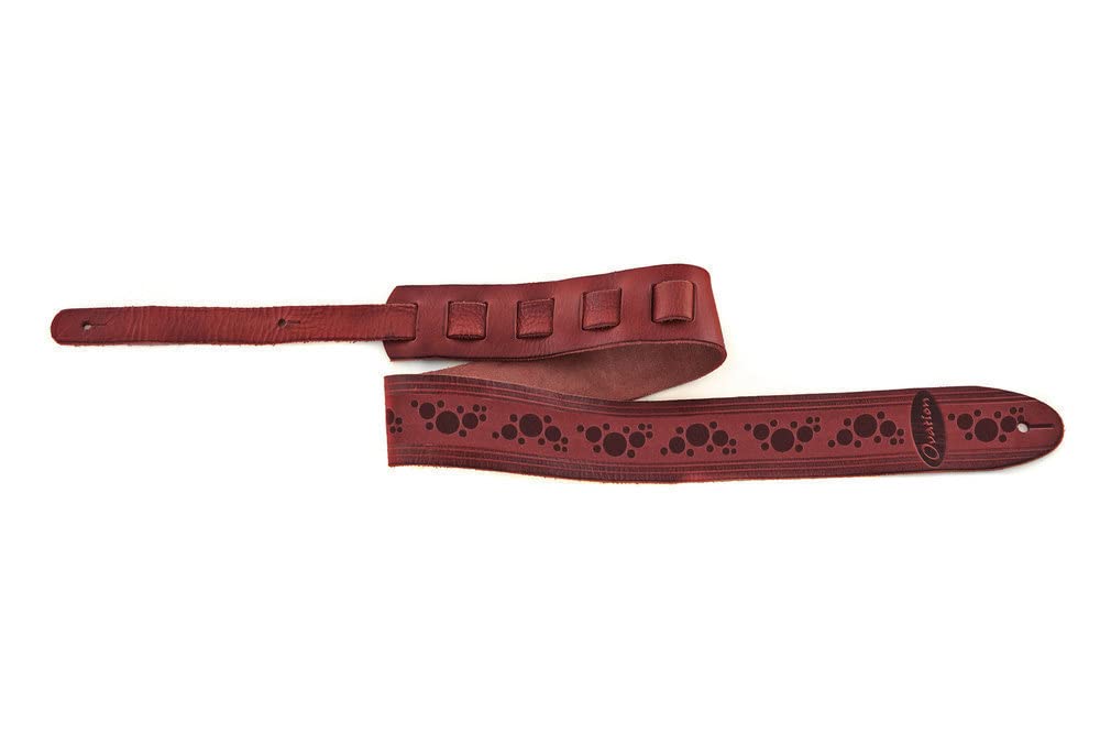 OVATION Guitar Strap Leather Premium - Signature "Multi-Soundhole" - Ruby Red - Embossed multi-soundhole design - Handmade