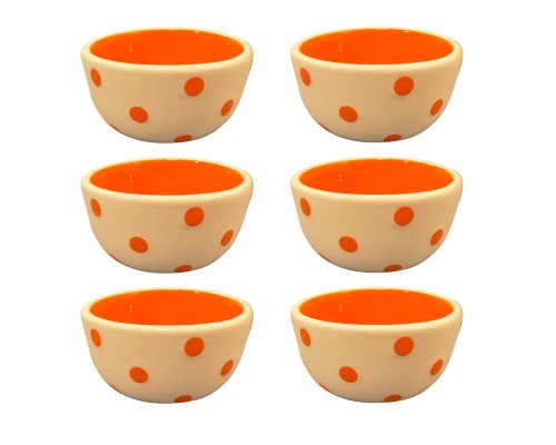 Terramoto Ceramic Polka Dots 3-Inch Mini Bowls, Orange on White, Set of 6