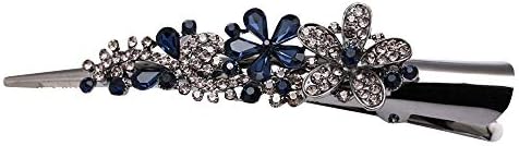 Large Double Row Teeth Metal Duck Bill Clips Hair Clips Rhinestone Flower Hair Barrettes with Teeth Hair Pins Hair Slide Stylish for Women Girl Hair Elegant (Blue)