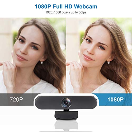 New Upgraded Webcam with Dual Microphone, USB Computer 1080P HD Streaming Web Camera 360 Degree Rotatable for Desktop Laptop PC Mac with Flexible Rotatable Clip Dark Gray