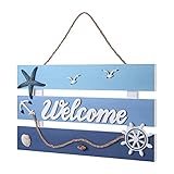 Homemaxs Welcome Sign，Beach Decor Wall Decor Premium Solid Wooden 16.5